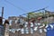 Israeli flags waving in the mystical city of Tzfat Israel