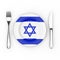 Israeli Food or Cuisine Concept. Fork, Knife and Plate with Israel Flag. 3d Rendering