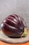 Israeli Huge Baladi Big ripe whole raw violet eggplant on table