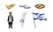 Israeli or Jewish Attributes with Dreidel and Flag on Pole Vector Set