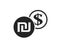 Israeli sheqel to dollar currency exchange icon. money exchange symbol