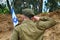 Israeli soldier salutes the flag of Israel on military exercise. Concept: Soldiers IDF