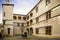 Issogne: Castle of Issogne. The courtyard with the pomegranate fountain. Val D`aosta, Italy