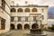 Issogne: Castle of Issogne. The courtyard with the pomegranate fountain. Val D`aosta, Italy