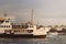 Istanbul background photo. Ferry and Hagia Sophia on the background