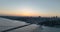 Istanbul Bosphorus Bridge and City Skyline in Background with Turkish Flag at Beautiful Sunset, Aerial slide orbiting