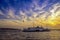 Istanbul Bosphorus evening, sunset ferry and seagulls