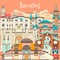 Istanbul City colorful vector card. Famous Istanbul building