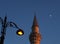 Istanbul city Mosque minaret and moon night street photo