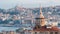 Istanbul cityscape with Galata Tower and mass housing in Golden Horn, istanbul, Turkey