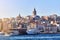 Istanbul cityscape in Turkey with Galata Kulesi Tower. Ancient Turkish famous landmark in Beyoglu district, European side of city