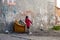 Istanbul;Esenyurt/Turkey-03.19.2019:children play in the streets of Istanbul and pose for the photographer