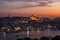 Istanbul evening landscape with highlighted Suleymaniye mosque