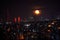 Istanbul fener district at night with full moon