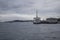 In Istanbul, ferries operate on the Bosphorus line. Traditional old steamers. Cloud weather in the background and the Anatolian