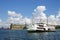 Istanbul, historic Haydarpasa train station and ferry under whit