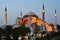 Istanbul. Illuminated Hagia Sophia at twilight