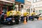 Istanbul, June 14, 2017: Three parked moped with luggage stand next to cars on the streets of Istanbul