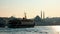 Istanbul landscape, Eminonu `Yeni Cami` Mosque and Halic seaside, city lines cruise ship, Galata Bridge view. Populer touristic de