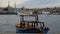Istanbul landscape, small boat sea, mosque and Galata Bridge