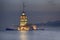 Istanbul Maiden Tower from the east in sunset. In the distance a