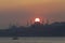 Istanbul mosque silhouettes and sunset./ Turkey