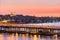 Istanbul panorama during amazing sunset from Halic Bridge. Istanbul, Turkey.