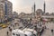 Istanbul`s most important tourist square, modern buildings and historical buildings view from Tak