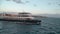 ISTANBUL - SEP 31, 2018: A sea police boat speeds up the strait towards Bosphorus Bridge. City of Istanbul. Turkish