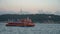 ISTANBUL - SEP 31, 2018: A sea police boat speeds up the strait towards Bosphorus Bridge. City of Istanbul. Turkish