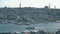 ISTANBUL - SEP 31, 2018: A sea police boat speeds up the strait towards Bosphorus Bridge. City of Istanbul. Turkish