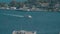 ISTANBUL - SEP 31, 2018: A sea police boat speeds up the strait towards Bosphorus Bridge. City of Istanbul. Turkish