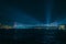 Istanbul Skyline at night. Bosphorus Bridge at night with spotlights