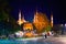 Istanbul street at night. Blue Mosque.