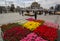Istanbul, Taksim / Turkey - April 7 2018: Beautiful colorful tulip flowerbeds, city landscaping in Taksim Square, Beyoglu.