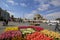 Istanbul, Taksim / Turkey - April 7 2018: Beautiful colorful tulip flowerbeds, city landscaping in Taksim Square, Beyoglu, Istanb