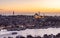 Istanbul, Turkey. 12-November-2018. Bosphorus river , boats and Sulemaniye mosque during sunset from Galata tower