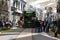 ISTANBUL, TURKEY - APRIL 13, 2014: Green tram in The Vialand Mall, one of best outdoor open-air malls in Istanbul, located in Eyup