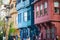 ISTANBUL, TURKEY - APRIL 23, 2023: Colorful Ottoman wooden houses on streets of Kuzguncuk, a neighborhood in the Uskudar district