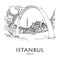 ISTANBUL, TURKEY: Blue Mosque. Hand drawn sketch