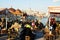 ISTANBUL, TURKEY - FEBRUARY 24. 2009: View from market with chairs and tables over Bosphorus  river on asian district