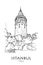 ISTANBUL, TURKEY: Galata tower. Hand drawn sketch