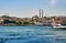 Istanbul, Turkey, July 14, 2021, Pier Emineny, view of the city, mosque and the Galat Bridge. Passenger ships and boats