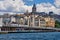 Istanbul, Turkey - July 19, 2022. Pier Eminonu, Bosphorus, view of the Karakoy district, Galata tower and Galata bridge.