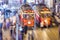 ISTANBUL, TURKEY - JULY 2016: Taksim Istiklal Street red tram on Taksim at night. Famous touristic line with vintage tram. Taksim