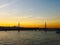 Istanbul, Turkey-March 30, 2018: The beauty of the Ataturk Bridge in the evening. Looking from the Galata Bridge. Both bridges we