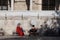 Istanbul turkey november 2018 - mother looking his son during the Islamic tradition - ablution in the Suleymaniye Mosque