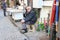 Istanbul, Turkey - Old man selling hookah pipes at the street