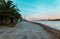 ISTANBUL, TURKEY. Panoramic view of Istanbul Bosphorus with palm tree