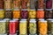 Istanbul, Turkey - September 03, 2019: Canned fruits and vegetables in glass jars in a shop window in Istanbul. Fermentation of